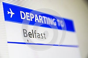 Computer screen close-up of flight to Belfast