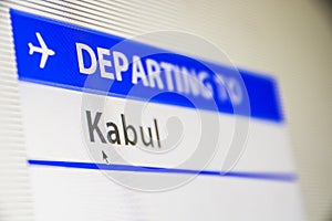 Computer screen close-up of flight to Kabul photo