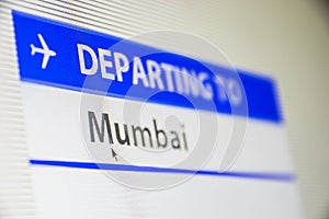 Computer screen close-up of flight to Mumbai