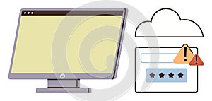 Computer Screen and Cloud Authentication Error with Security Alert Warnings