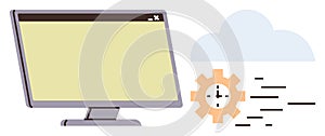 Computer Screen with Cloud and Gear Representing Time Management and Digital Efficiency