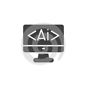Computer screen with code and AI algorithm vector icon