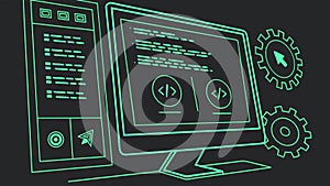 Computer screen code, programming interface, software development, coding vector design Generative AI