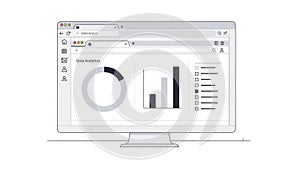Computer screen with data analytics charts isolated on white background