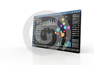 Computer screen with data visualization isolated on white background