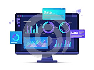 Computer screen with data visualization isolated on white background