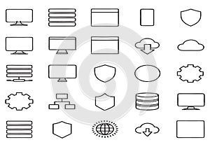 Computer screen database shield gear cloud globe network