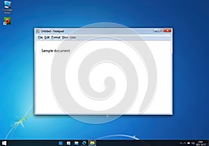 Computer screen displaying a blank text document window isolated on white background