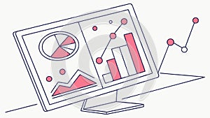 Computer screen displaying business charts, data analysis insights, vector design Generative AI