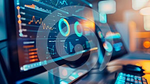 Computer screen displaying a clean, intuitive network monitoring dashboard with real-time data analytics and system