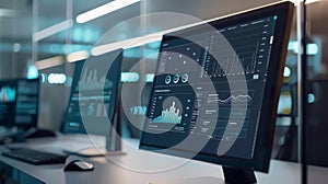 Computer screen displaying a clean, intuitive network monitoring dashboard with real-time data analytics and system