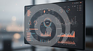 A computer screen displaying a complex data dashboard with various graphs and