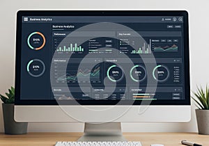 A computer screen displaying a comprehensive dashboard with various data visualizations