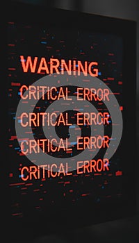 Computer screen displaying critical error message with digital glitch