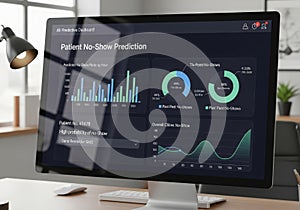Computer screen displaying data analytics dashboard with performance metrics and graphs