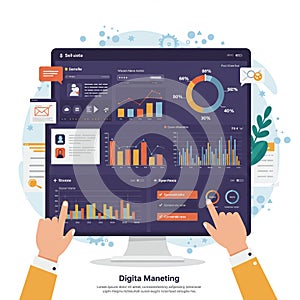 Computer screen displaying data analytics dashboard with various charts and graphs.