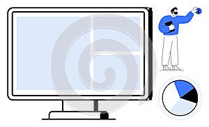 Data Analysis Concept with Dashboard, Pie Chart, and Analyst Holding Tablet