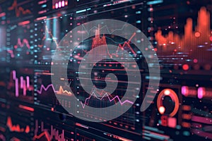 Computer screen displaying a dynamic infographic with comprehensive data analytics, A dynamic infographic showcasing data