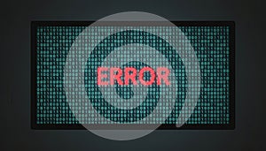 Computer screen displaying error message and binary code