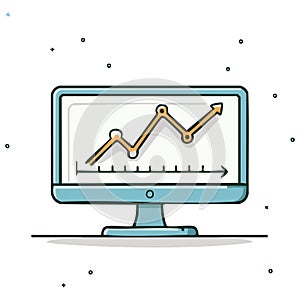 Computer Screen Displaying an Upward Trending Graph with Line Art Style