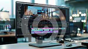 Computer Screen Displaying Video Editing Software Interface