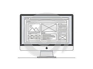 Computer screen displaying web design wireframe