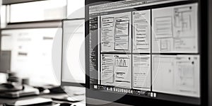 Computer Screen Displaying Wireframe Designs