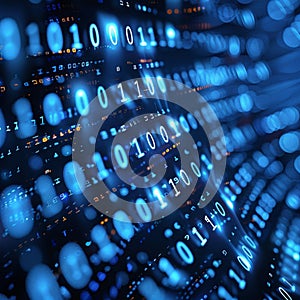 Computer screen displays captivating blue digital binary data backdrop