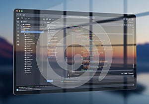 A computer screen displays a code editor interface with lines of code written in a programming