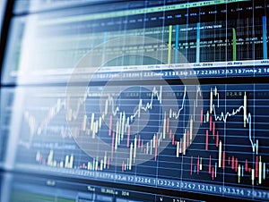 Computer screen displays financial report and growth graph