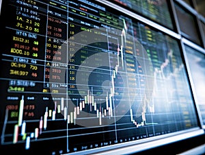 Computer screen displays financial report and growth graph