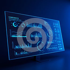 A computer screen displays various data visualizations, including bar graphs, line