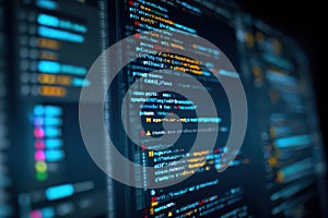 A computer screen displays a vast array of lines of complex code on it