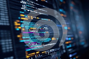 A computer screen displays a vast array of lines of complex code on it