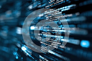 A computer screen displays a vast array of lines of complex code on it