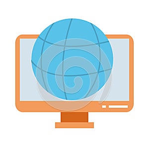 Computer screen with global sphere symbol