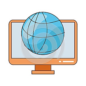Computer screen with global sphere symbol