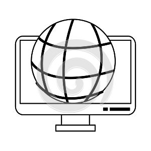 Computer screen with global sphere symbol in black and white