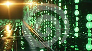 A computer screen with a green background and a row of numbers. The numbers are in binary code and are arranged in a grid.