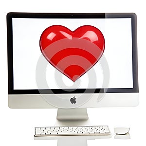 Computer screen with heart isolated on white background
