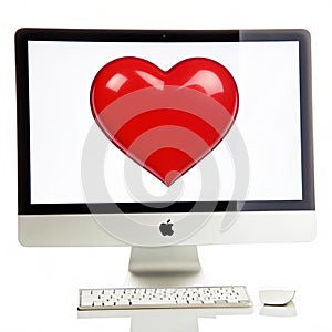 Computer screen with heart isolated on white photo