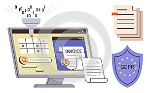 Digital Data Processing with Invoice Management and GDPR Compliance Concept