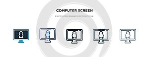 Computer screen linux icon in different style vector illustration. two colored and black computer screen linux vector icons
