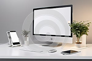 computer screen with modern smartphonecomputer screen with modern smartphonemodern computer screen