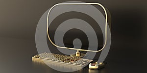 Computer screen mouse and keyboard, steampunk retro futurism style. 3d illustration