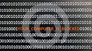 Computer screen shot with binary code and warning text, concept for computer, technology and online security.