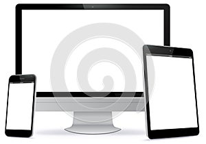 Computer Screen, Tablet PC, Smart Phone Vector illustration.