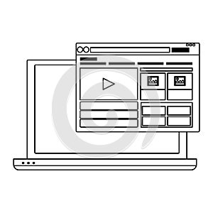 Computer screen techonology icon cartoon in black and white