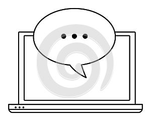 Computer screen techonology icon cartoon in black and white