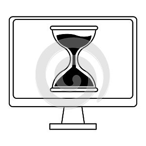 Computer screen techonology icon cartoon in black and white